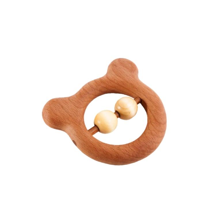 Montessori PoppyBabyCo Wooden Baby Rattle-Teether Bear