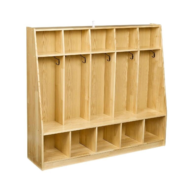 Montessori Amazon Basics Coat Locker 5 Section With Bench Natural Pine