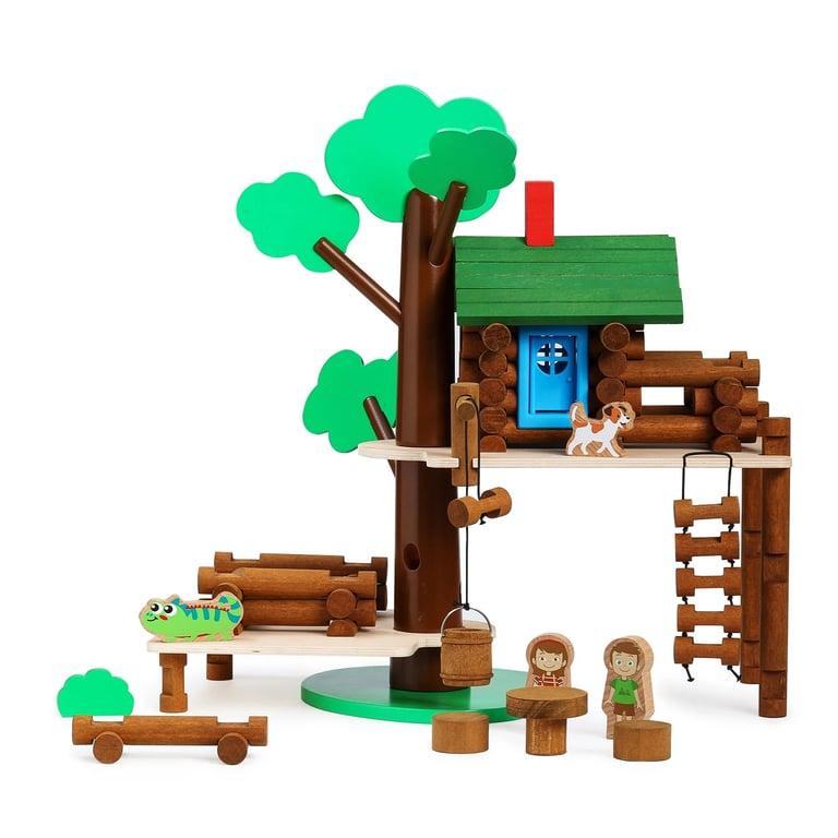 Montessori SainSmart Jr. Wooden Log Cabin Set Building House Toy 84 Pieces