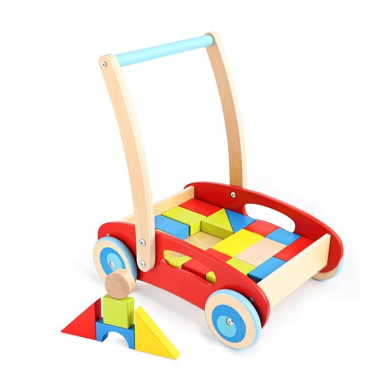 Montessori Pitpat Wooden Push Walker With Building Blocks