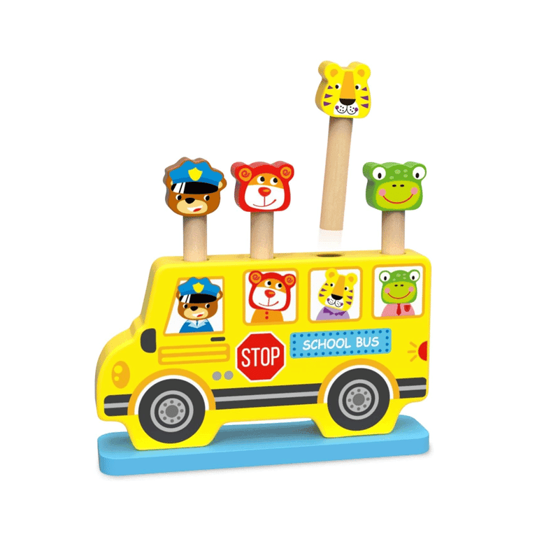 Montessori Woody Treasures Wooden School Bus Toy