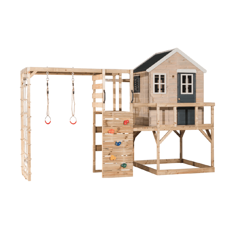 Montessori Wendi Toys My Lodge Swing Set With Platform and Gym Attachment Gray