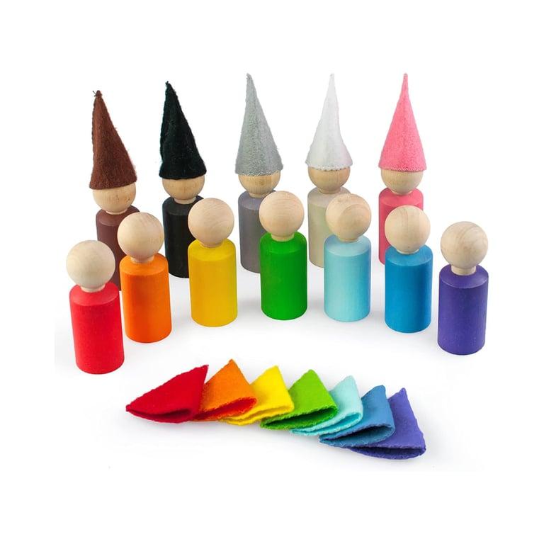 Montessori Ulanik Gnomes Peg Dolls With Hats Color Sorting and Counting Toy