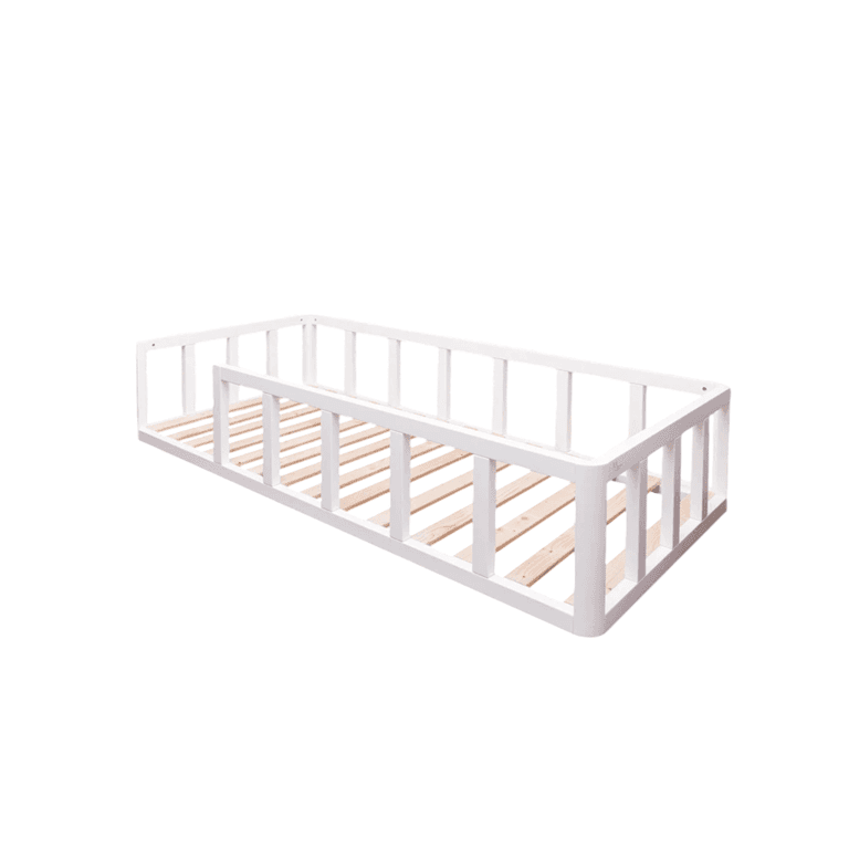 Montessori MandreleKids Twin Size Floor Bed With Rare Railings No Door White