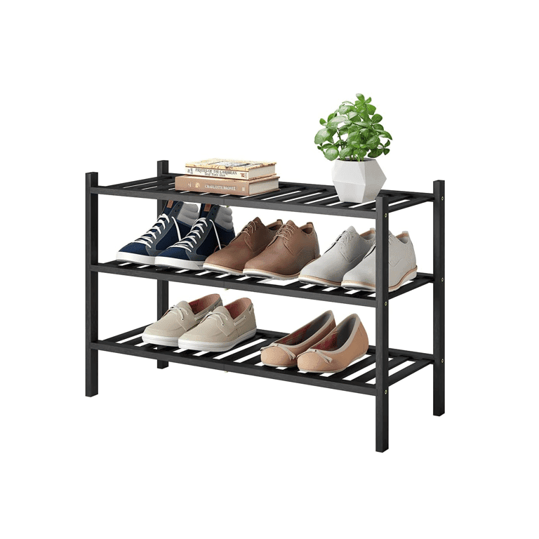 Montessori Furshus 3-Tier Bamboo Shoe Rack Black