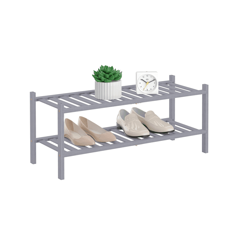 Montessori RONGJIA 2-Tier Natural Bamboo Shoe Rack Gray