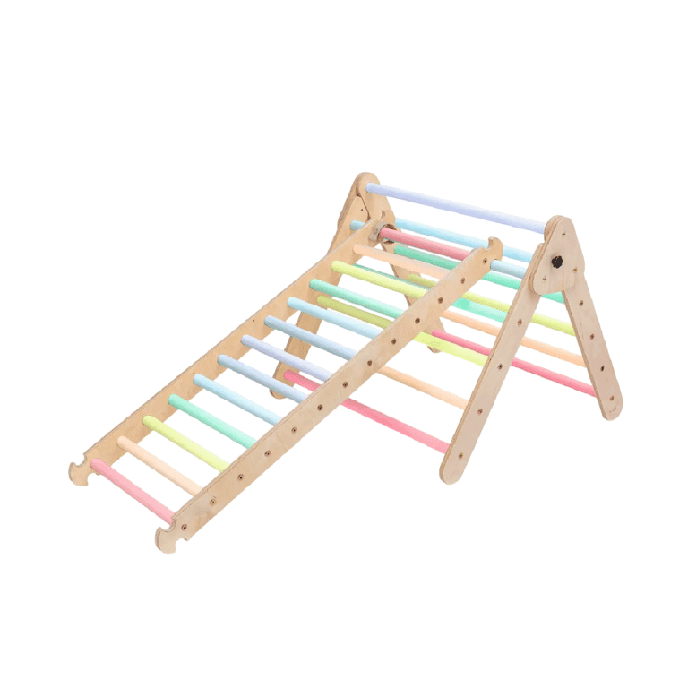 Montessori Katehaa Pikler Triangle Natural With Ladder Ramp Pastel