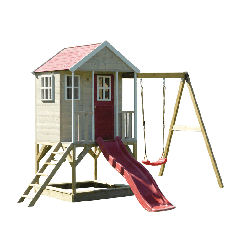 Montessori Wendi Toys Nordic Adventure Swing Set With Platform, Slide, and Single Swing Red