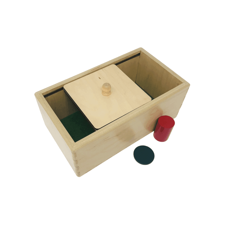 Montessori Nafees Creations Imbucare Box With Sliding Lid With Coin and Cylinder Bare Wood Waxed