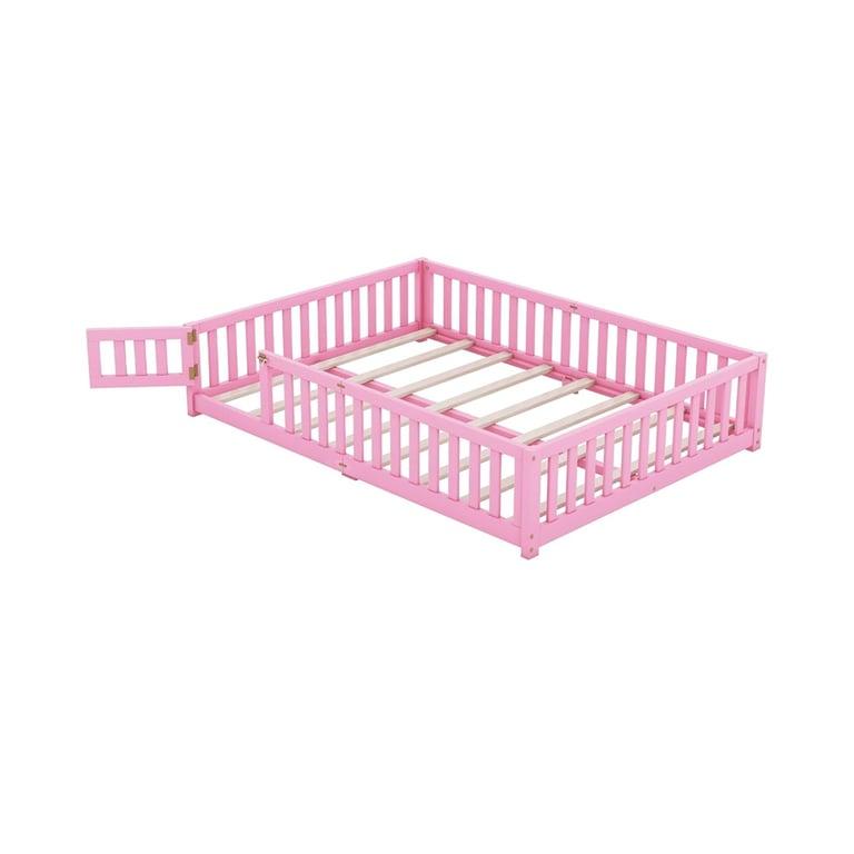 Montessori CITYLIGHT Queen Size Floor Bed With Rails and Slats Pink