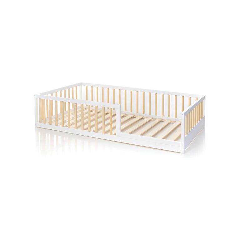 Montessori Home For Dreams Floor Bed With Round Rails Half White/Half Natural 190 x 90 cm