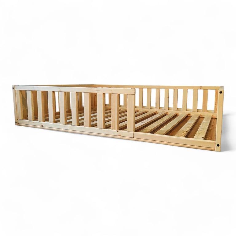 Montessori Rustic Made Decor Floor Bed With Rails Twin Size 40 H