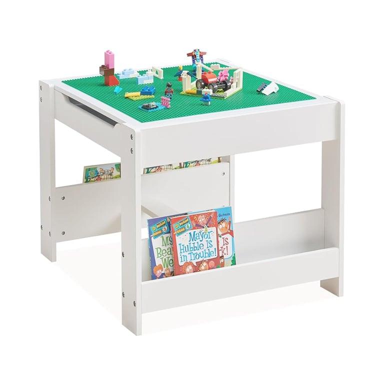 Montessori GABHX 3-in-1 Kids Wooden Detachable Tabletop Activity Table With Bookshelves Grey and White