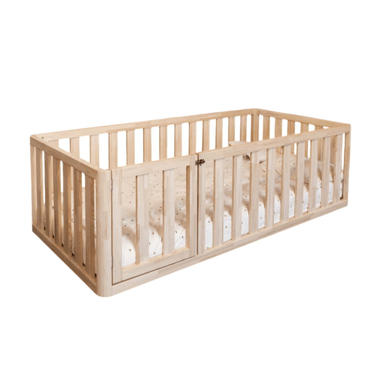 Montessori MandreleKids Twin Size High Floor Bed Natural With Rounded Outer Corners