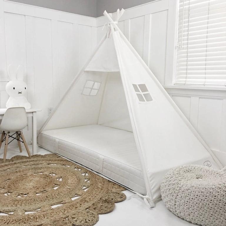 Montessori Domestic Objects Play Tent Canopy Twin Floor Bed in White Canvas