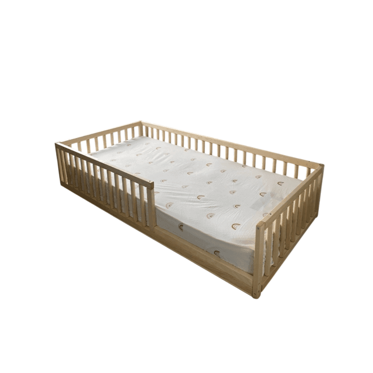 Montessori Home for Dreams Double Floor Bed With Rails Natural