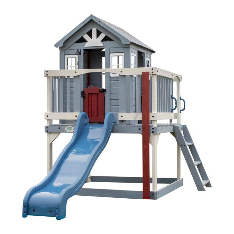 Montessori Backyard Discovery Beacon Heights Elevated Cedar Playhouse With Play Kitchen