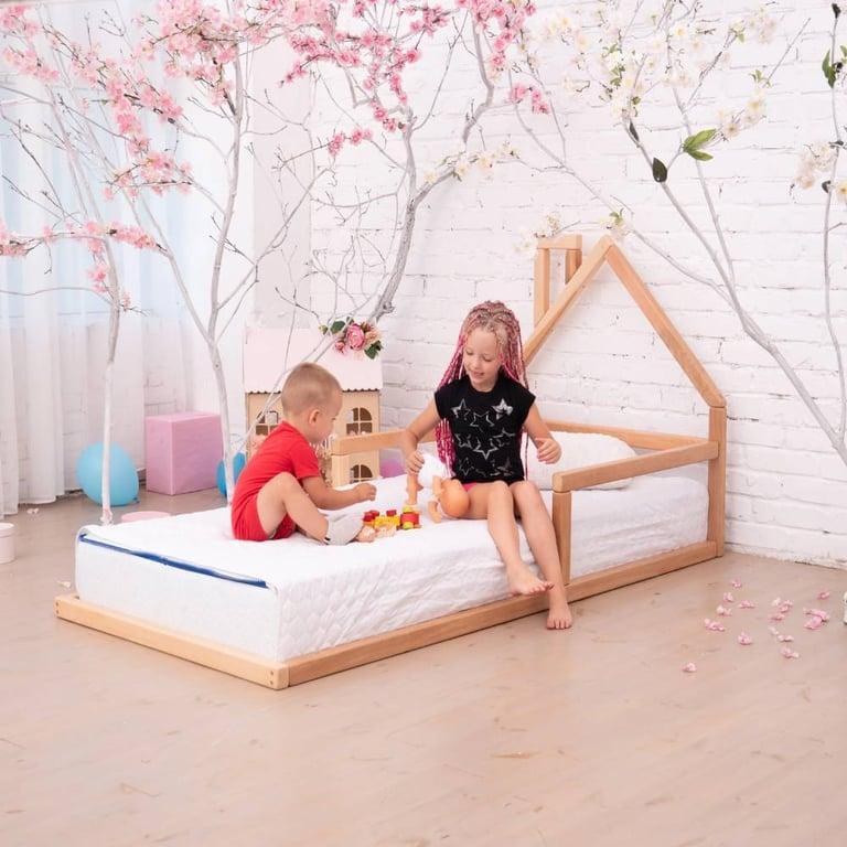 Montessori BusyWood Floor Bed House Frame Full Size Natural