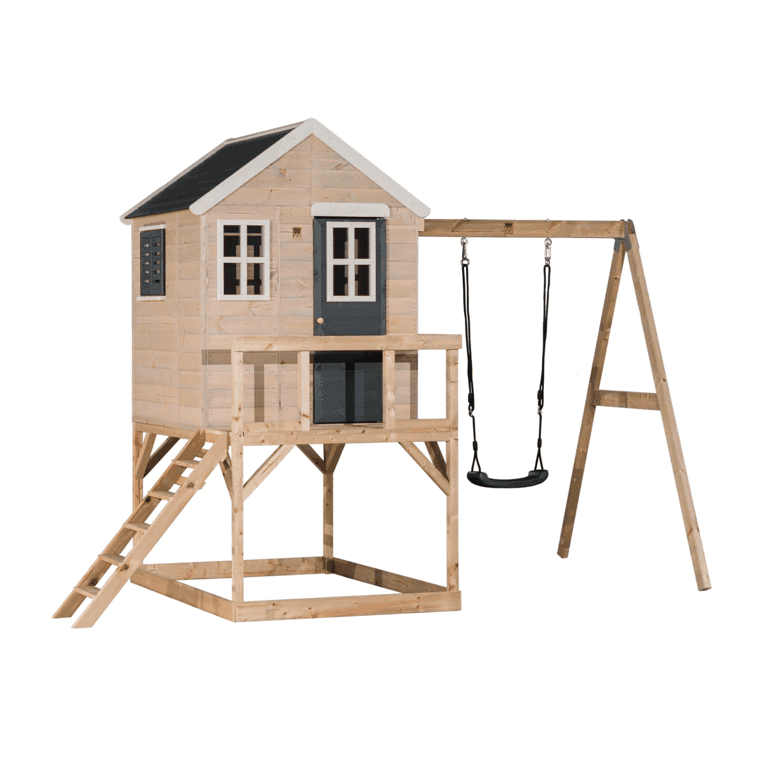 Montessori Wendi Toys My Lodge Swing Set With Platform and Single Swing Gray