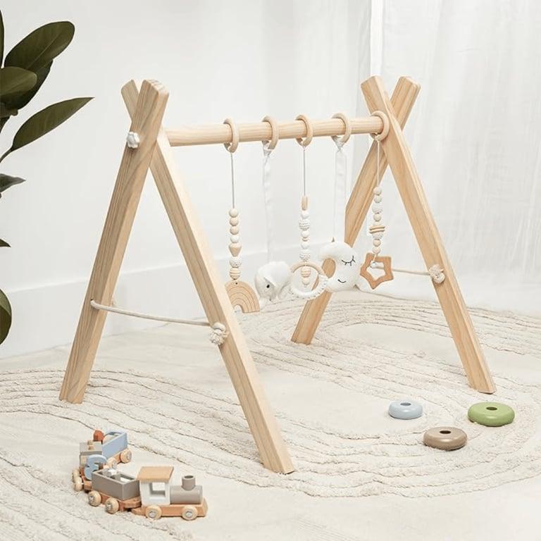 Montessori Comfy Cubs Foldable Wooden Baby Play Gym Set White and Wood