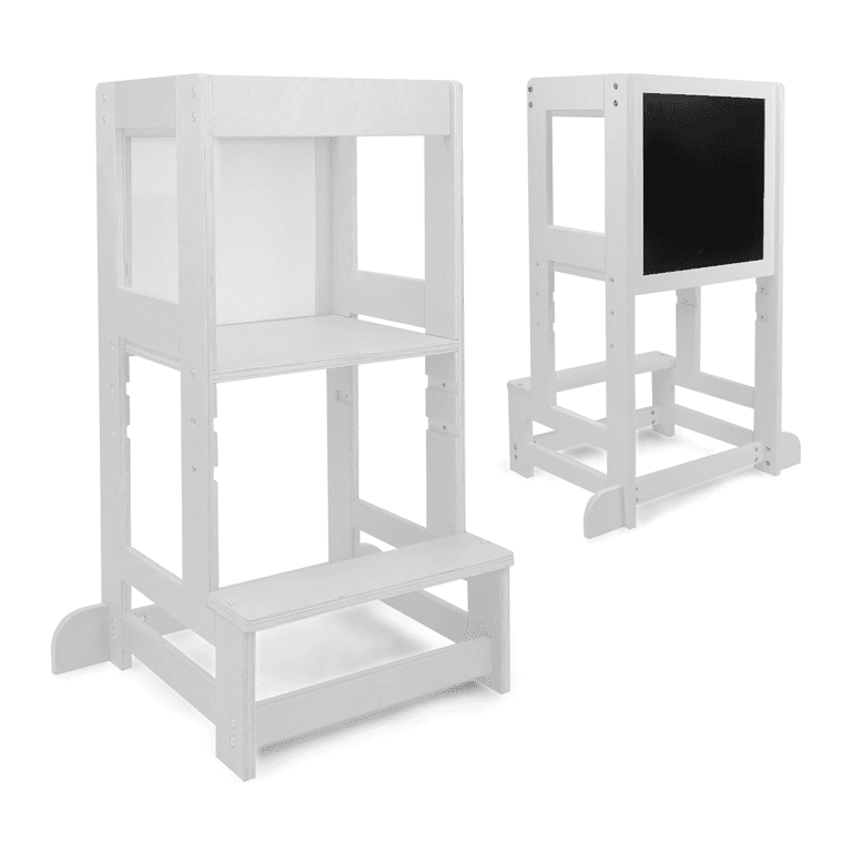 Montessori 509 Torro 2-in-1 Learning Tower With Double-Sided Black Chalkboard and White Drywipe Board White