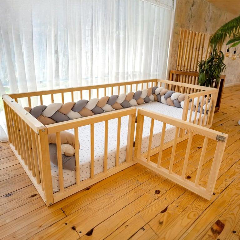 Montessori Wood and Montessori Floor Bed With Slats and Door Height 48 cm Single Size