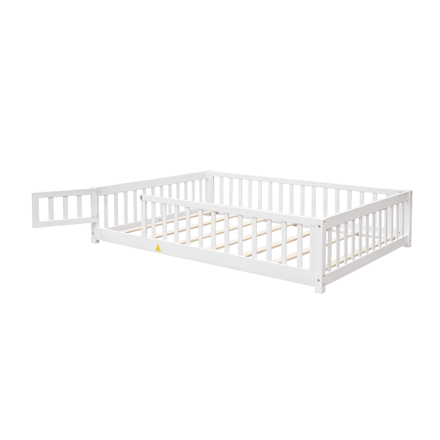 Montessori Bellemave Full Size Floor Bed Frame With Fence Railings & Slats
