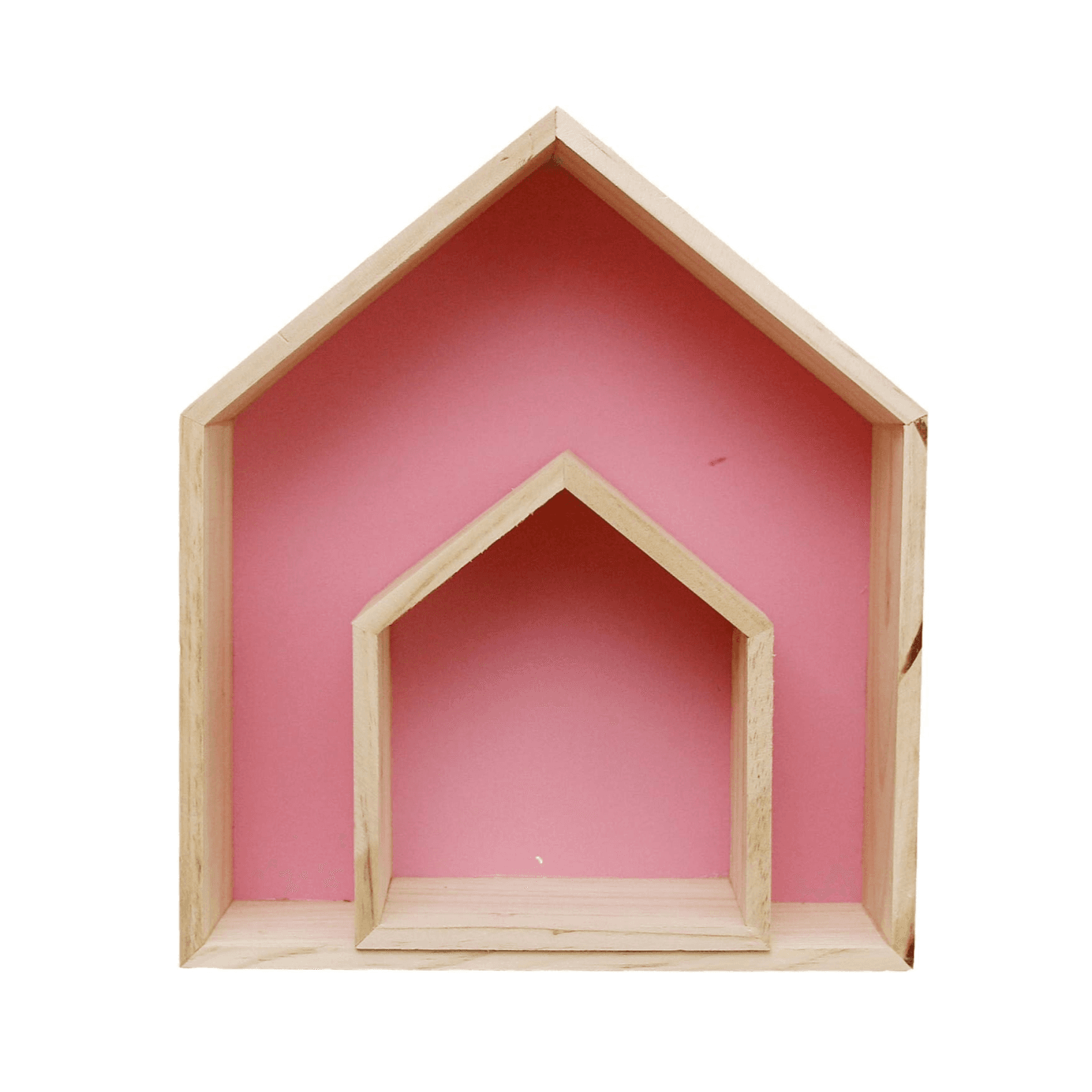 Montessori Sweet FanMuLin 2 Pieces Wooden House-Shaped Wall Shelf Pink