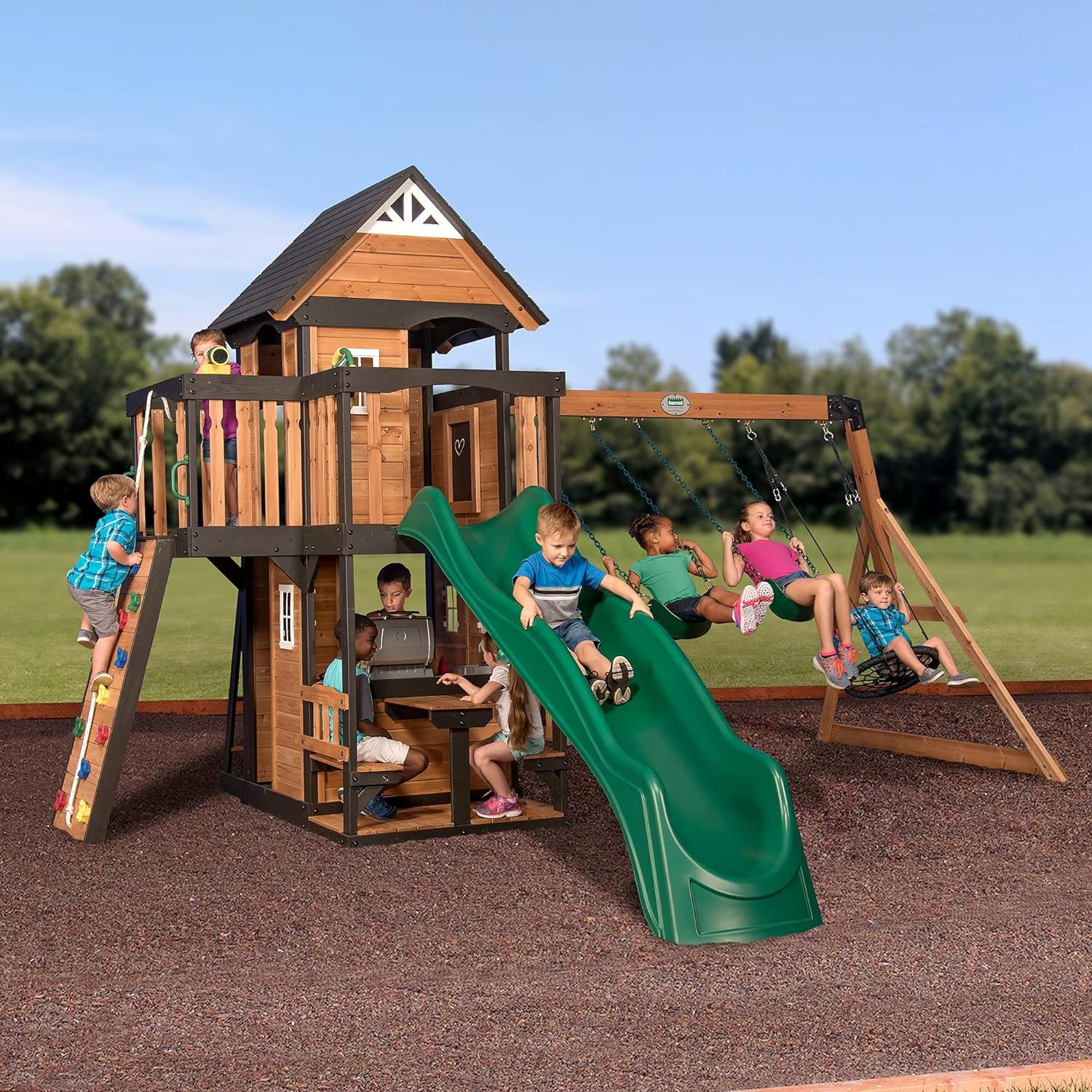 Montessori Backyard Discovery Swing Set With Playhouse Canyon Creek