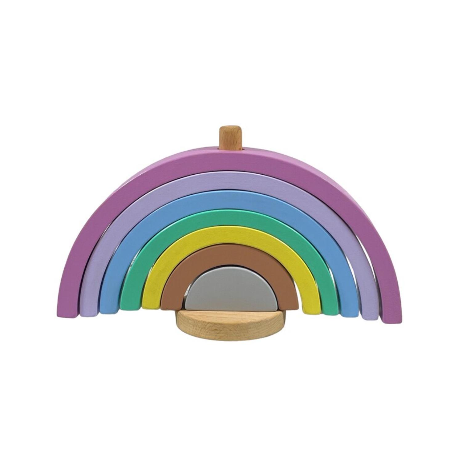 Montessori I am Wooden USA Pastel Wooden Rainbow Stacking Toy Set