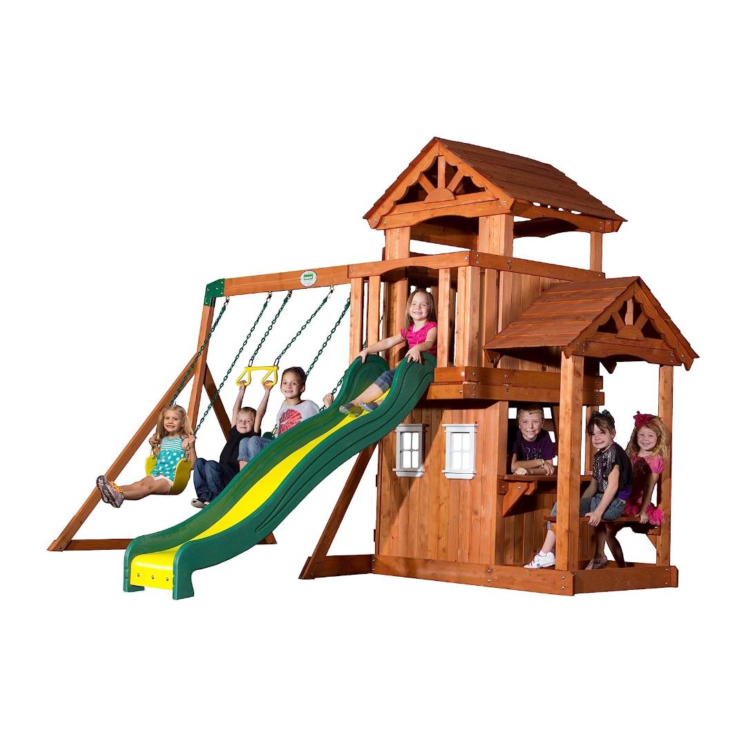 Montessori Backyard Discovery Swing Set With Playhouse and Ladders Tanglewood