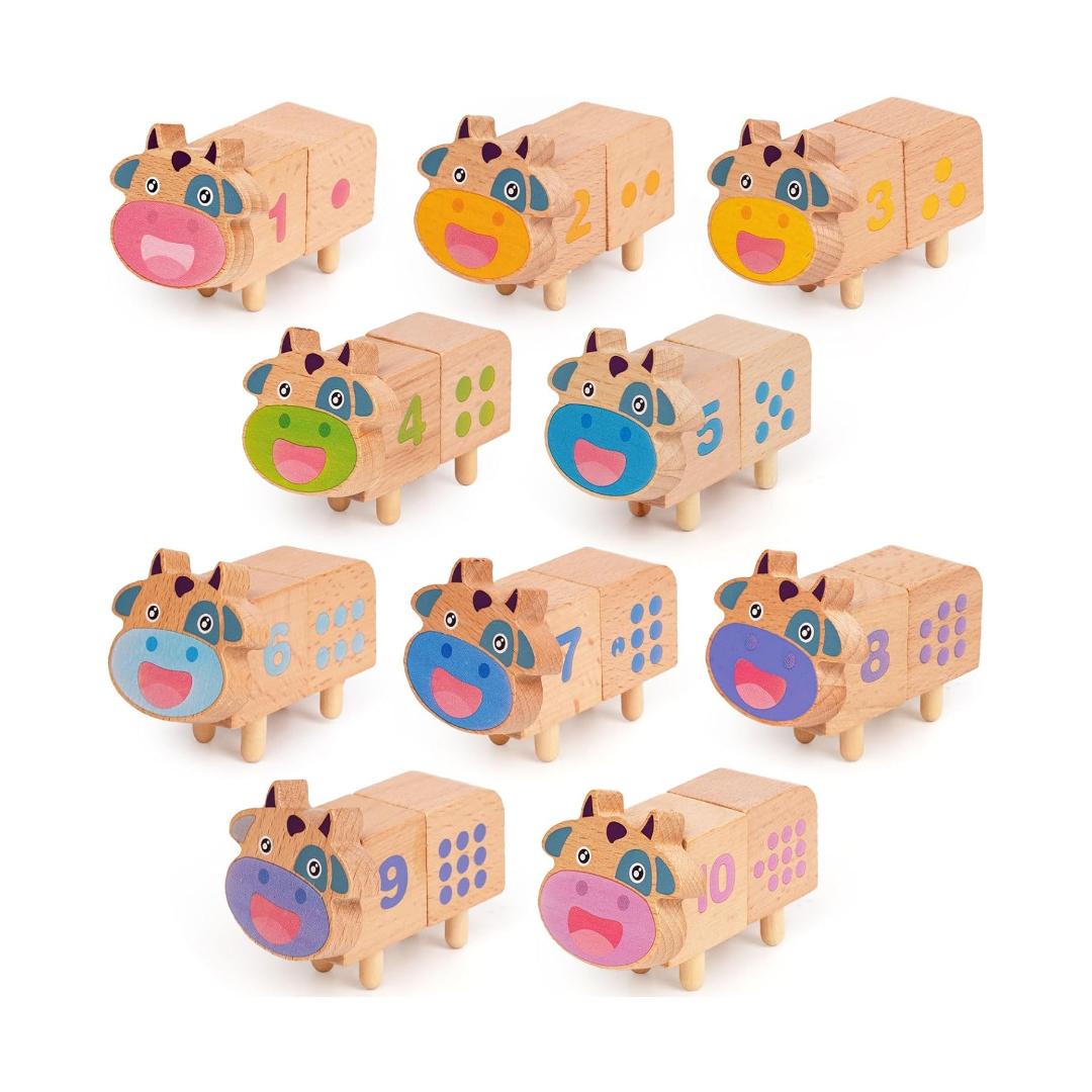 Montessori WJZDY Wooden Counting Cows Toy Set