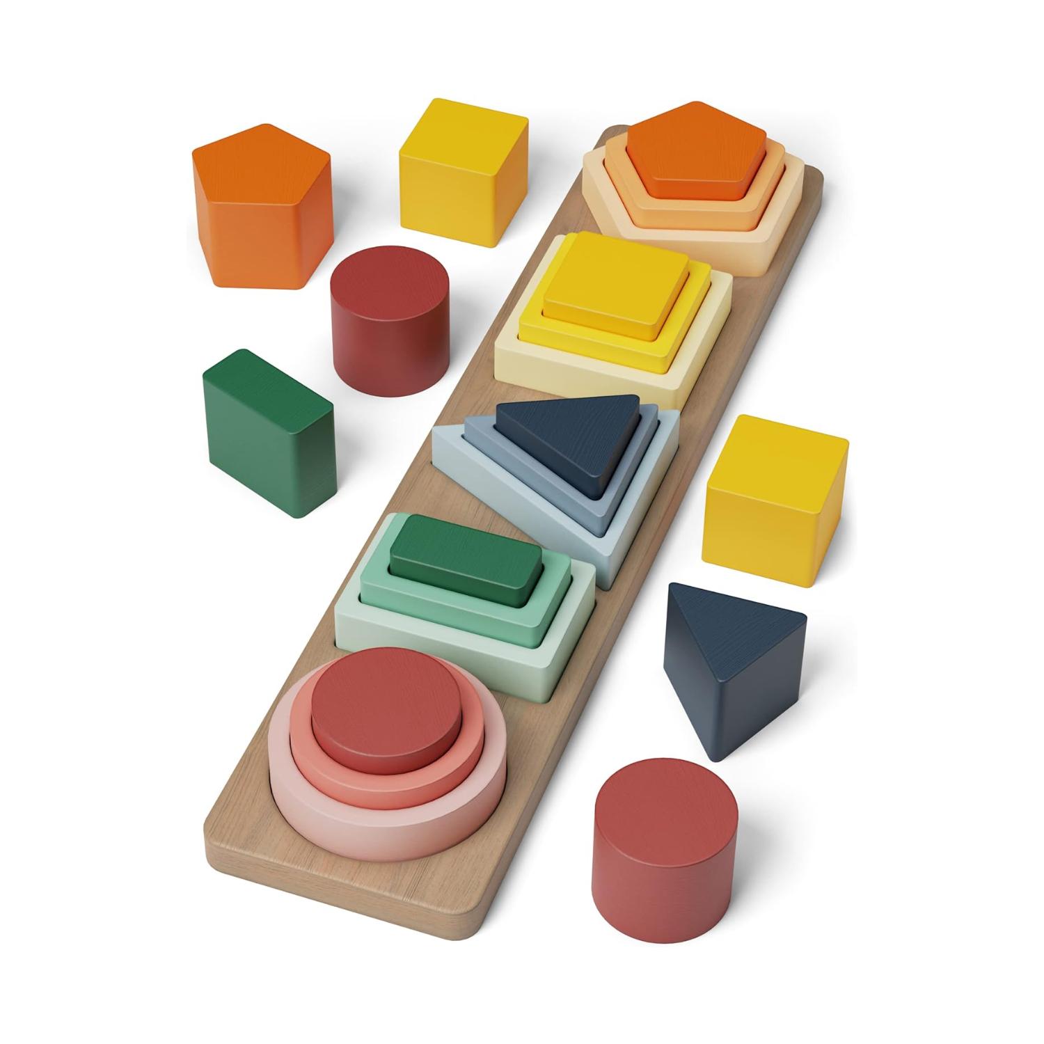 Montessori Gopo Toys Wooden Shape Sorter and Color Stacker
