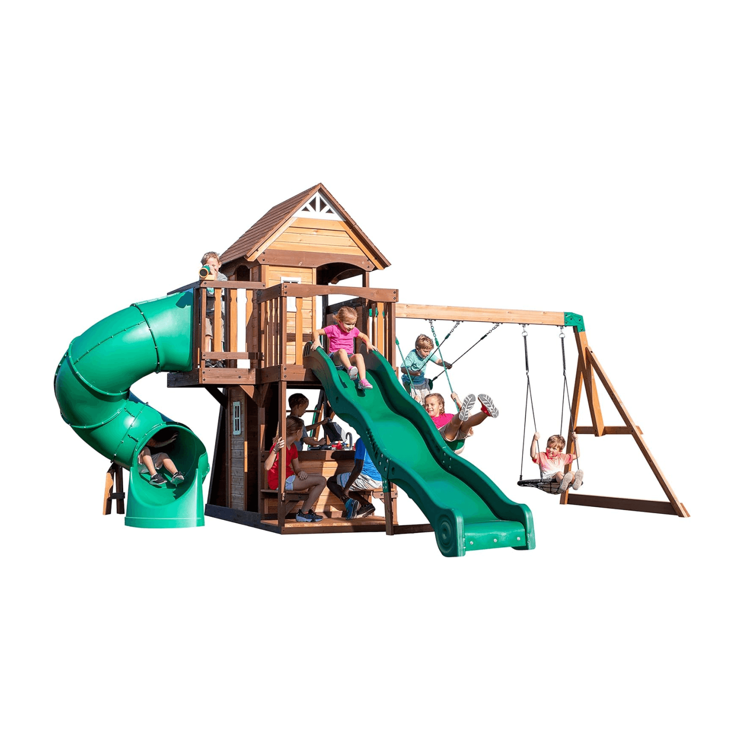 Montessori Backyard Discovery Swing Sets With Playhouse Cedar Cove