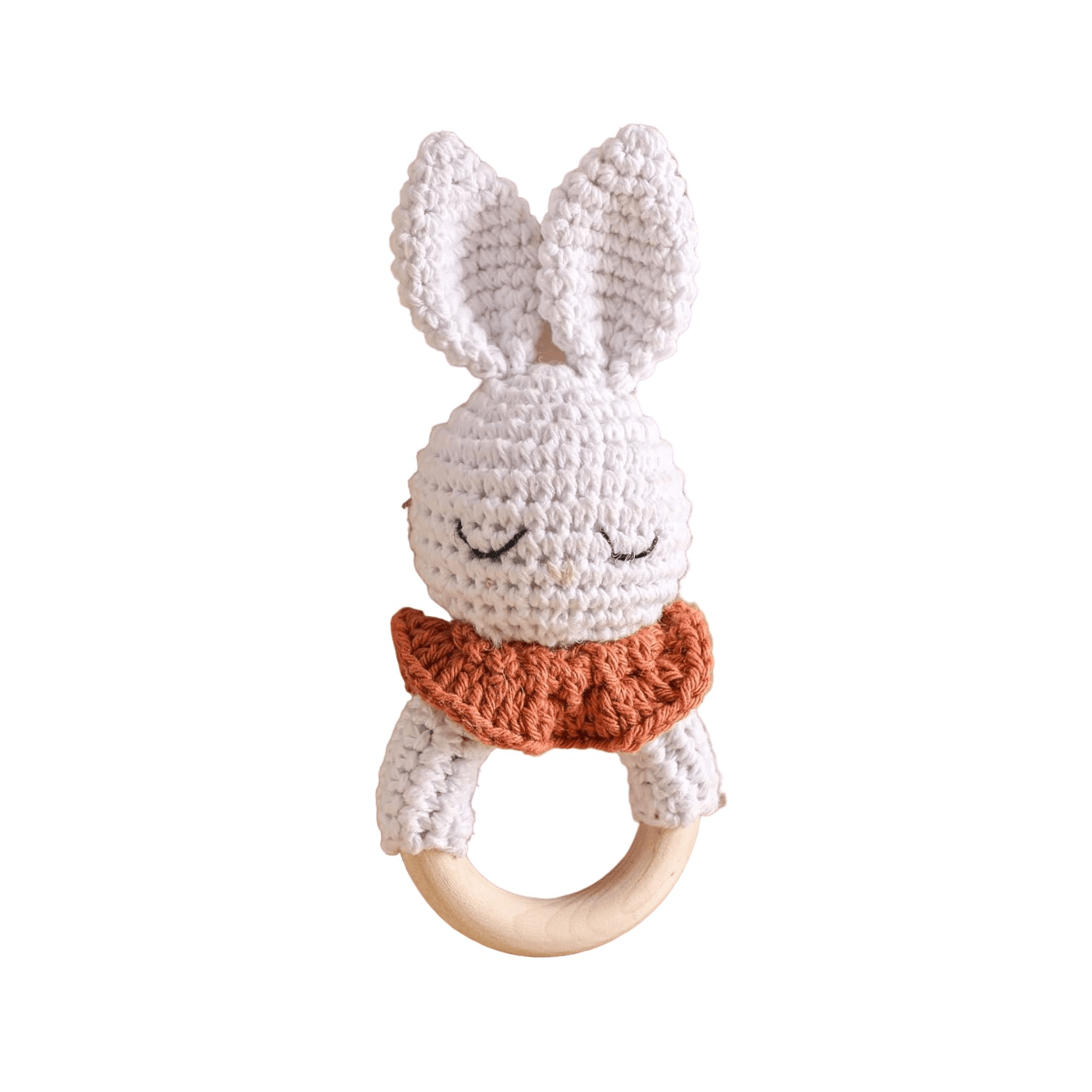 Montessori Wooden Teether Crochet Ring Rattle Bunny