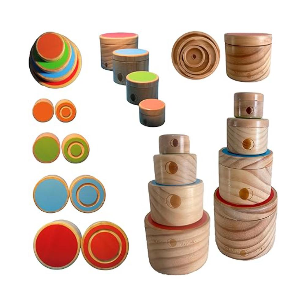 Montessori MOON SSORI Wooden Stacking Containers With Lids