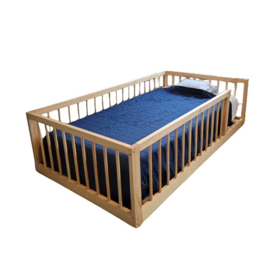 Montessori Tyke N Tots Queen Size Floor Bed Raw Pine With Gate